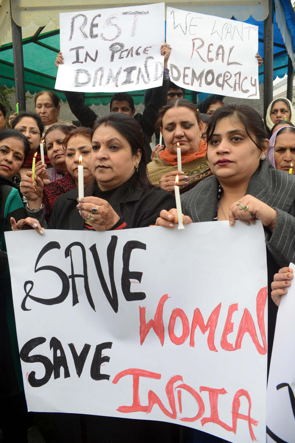 Members of Bharatiya Janata Party (BJP)  Mahila Morcha take part in a candlelight march in Amritsar on December 30, 2012. after the cremation ceremony for a gangrape victim. (NARINDER NANU/AFP/Getty Images)