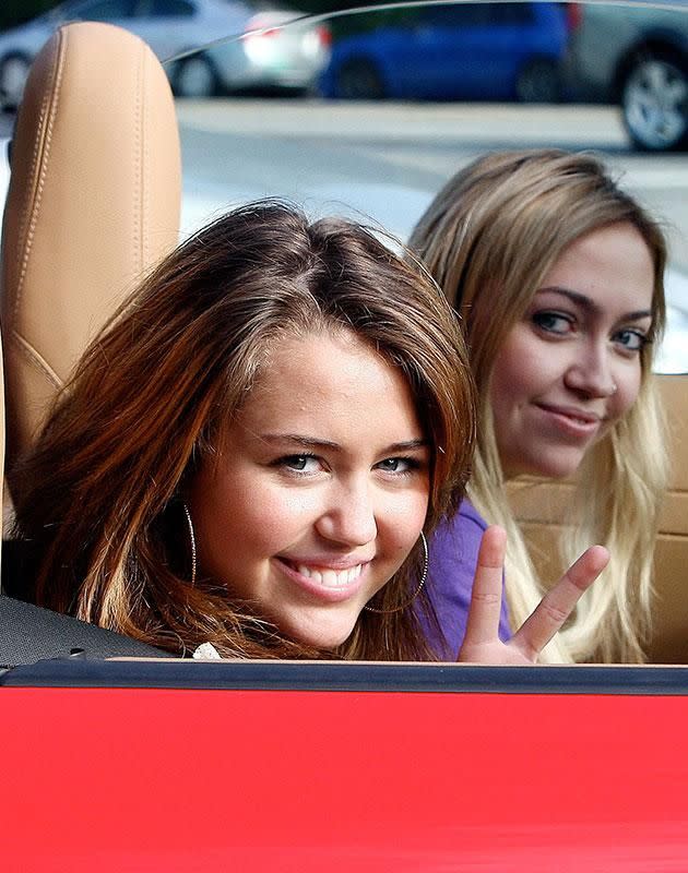 Miley in a car. Source: Getty