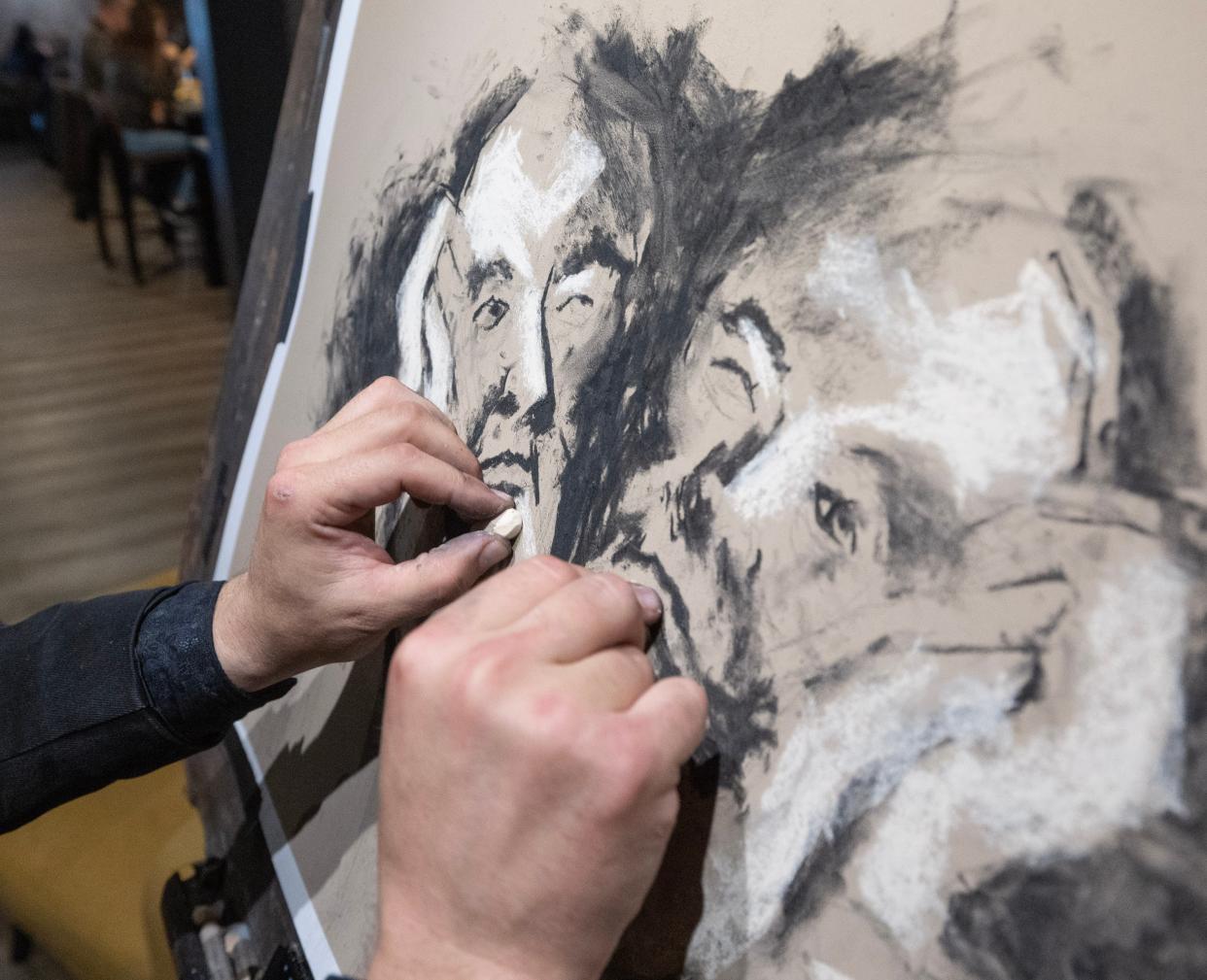 Bruce Budd, owner of The Nook restaurant in the Massillon area, is also an artist. Bruce also creates live art while people eat. He does drawings and portraits, adding to the experience of eating out.