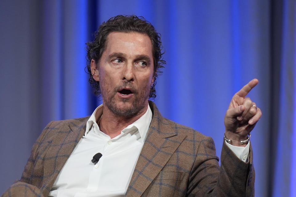 Actor Matthew McConaughey speaks at the 2024 summer meeting of the National Governors Association Friday, July 12, 2024, in Salt Lake City. (AP Photo/Rick Bowmer)