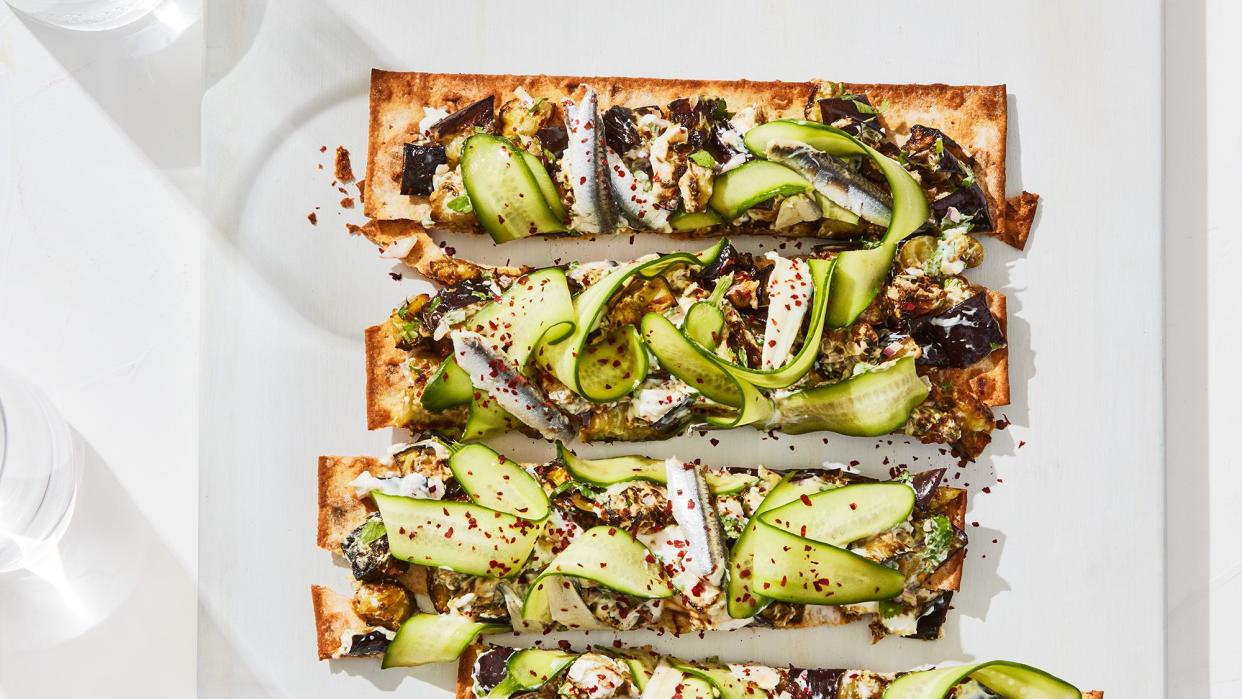 white anchovy eggplant lavash with tinned fish