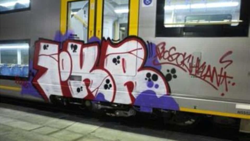 It's believed the Sydney graffiti gangs have caused more than $100,000 damage to local trains in recent years. Source: NSW Police Media