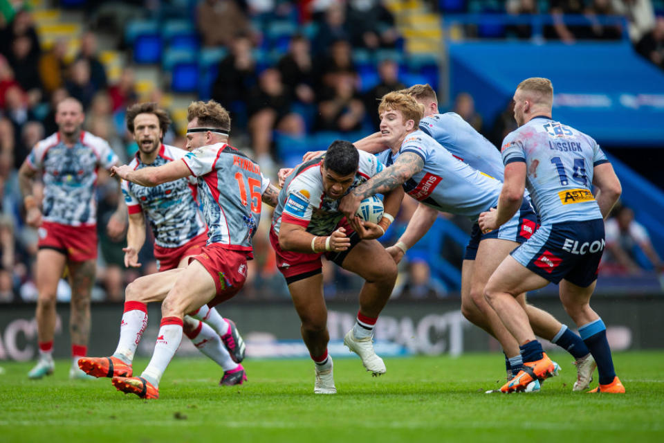 Leigh captain John Asiata in the semi-final against St Helens