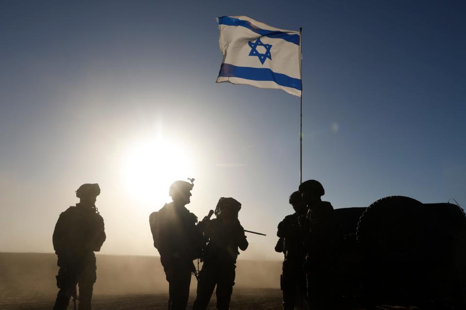 Israeli soldiers patrol near the border with Gaza on March 4, 2024 in southern Israel.
