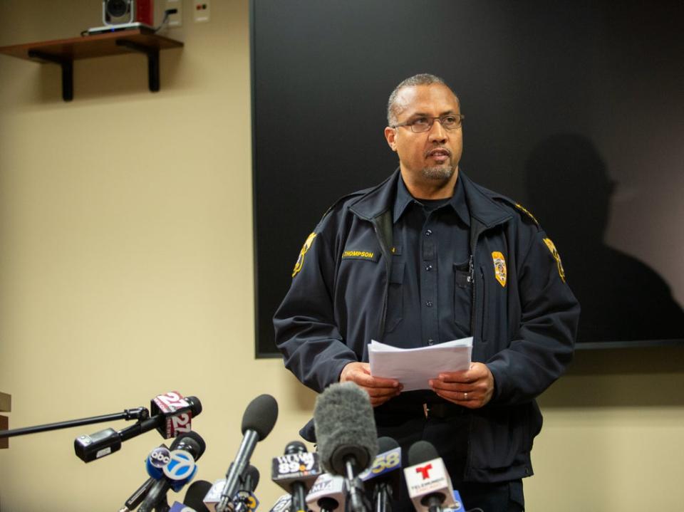 Police chief Dan Thompson gives a press conference (Jim Vondruska/Getty Images)