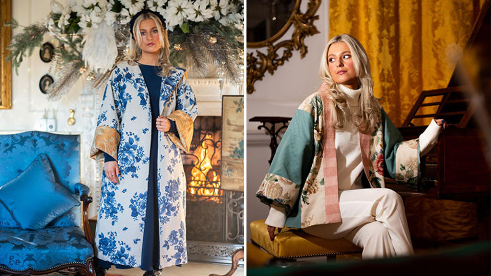 From left to right: Delft Blue Floral Kimono Coat; Vintage Rose and Duck Egg Short Kimono
