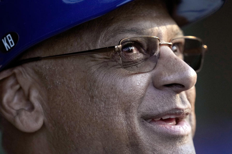 FILE - New York Mets infield and third base coach Joey Cora looks out from the dugout during a baseball game against the Chicago Cubs, Tuesday, May 23, 2023, in Chicago. The Detroit Tigers have hired four new coaches for manager A.J. Hinch's staff, adding Cora as their third base coach, the team announced Monday, Dec. 4, 2023. (AP Photo/Charles Rex Arbogast, File)