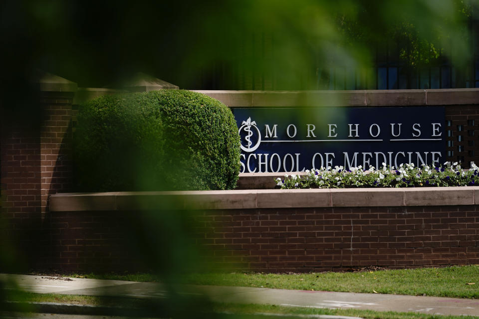 The Morehouse School of Medicine building is seen on Wednesday, May 4, 2022, in Atlanta. A new initiative aimed at increasing the number of Black Americans registered as organ donors and combating disparities among transplant recipients was announced Thursday by a coalition that includes the four medical schools at the nation's historically Black colleges and universities. (AP Photo/Brynn Anderson)