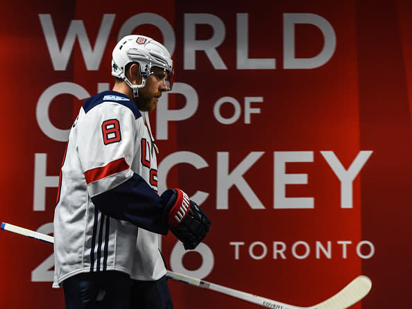 TORONTO, ON - SEPTEMBER 22: Joe Pavelski #8 of Team USA makes his way towards the ice during the World Cup of Hockey 2016 against Team Czech Republic at Air Canada Centre on September 22, 2016 in Toronto, Ontario, Canada. (Photo by Minas Panagiotakis/World Cup of Hockey via Getty Images)