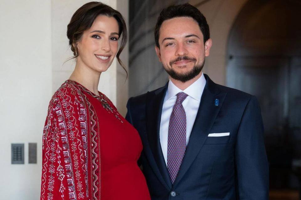 <p>Al Hussein bin Abdullah II/Instagram</p> Princess Rajwa and Crown Prince Hussein of Jordan before the Silver Jubilee of King Abdullah.