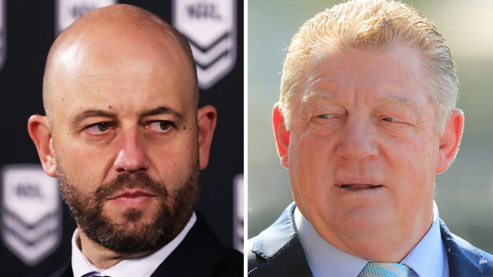 Todd Greenberg (pictured left) during a press conference and Phil Gould (pictured right).