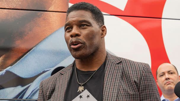 PHOTO: U.S. Republican Senate candidate for Georgia, Herschel Walker speaks to media at a campaign event on Sept. 9, 2022 in Gwinnett, Georgia. (Megan Varner/Getty Images)