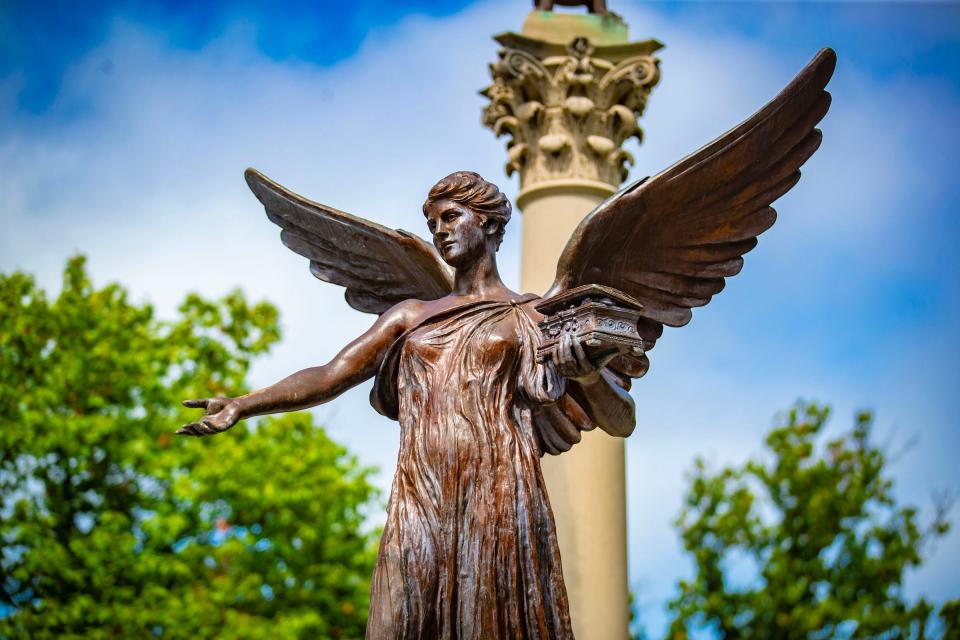Beneficence is a bronze statue that has been on the campus of Ball State University since 1937.