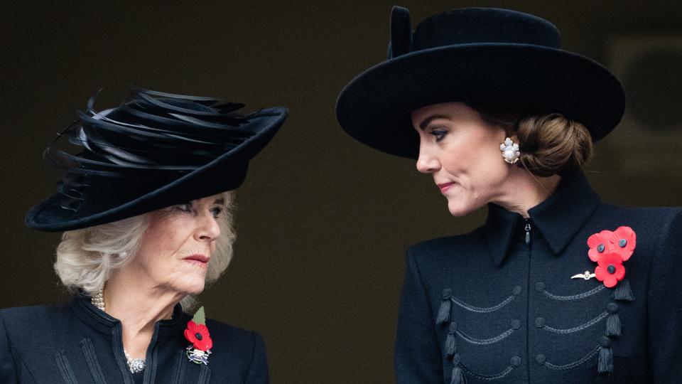 Queen Camilla and Catherine, Princess of Wales during the National Service of Remembrance
