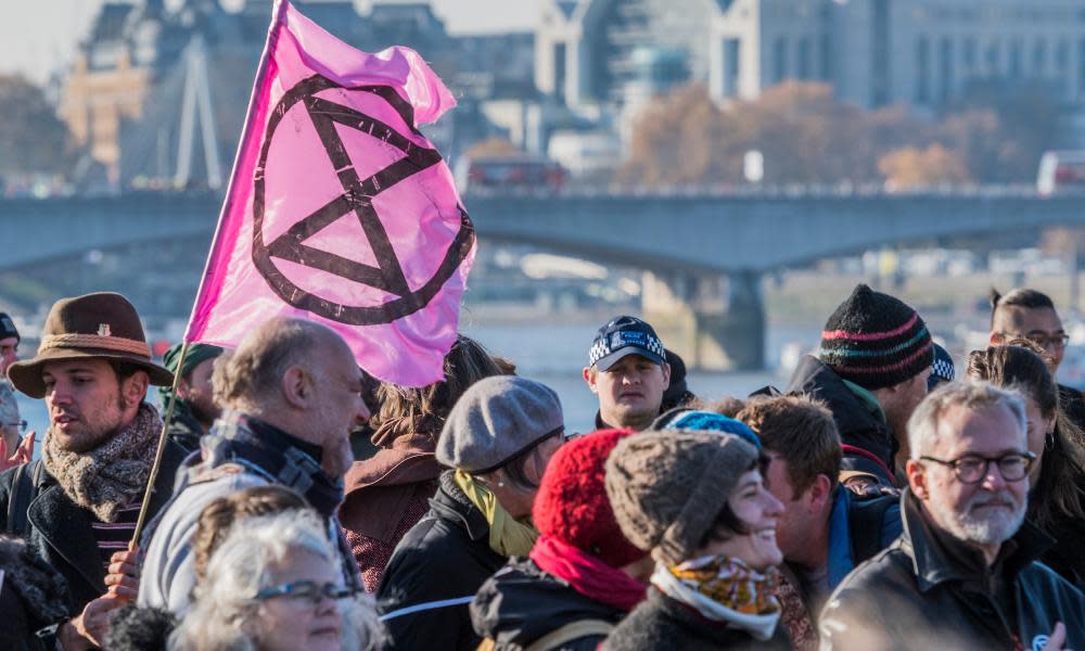 Blackfriars and Waterloo bridges, blocked along with three other central London bridges by the Extinction Rebellion protest on 17 November.
