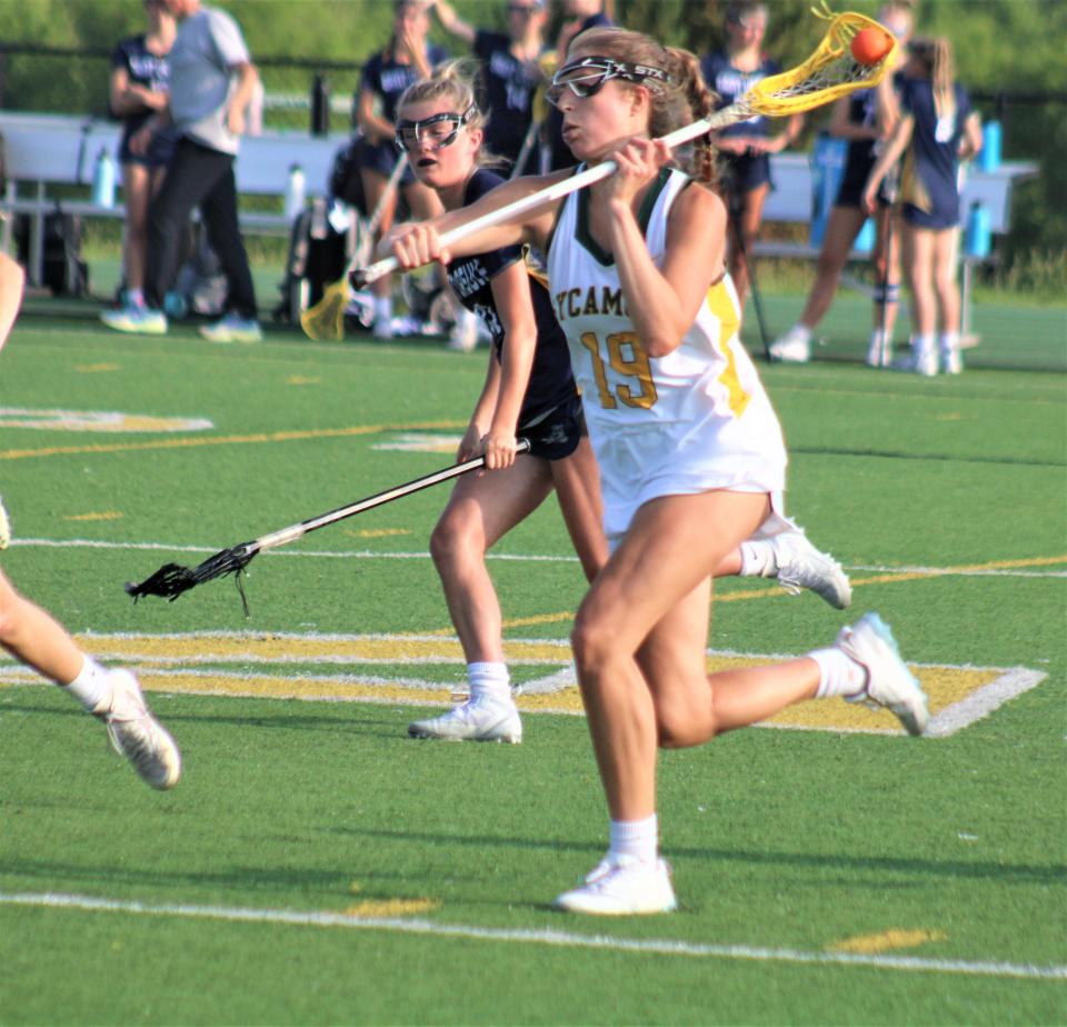 Sycamore junior Carly Thiel scored four goals as Sycamore defeated St. Ursula 16-5 in the OHSAA Division I girls lacrosse regional tournament May 22, 2023, at Sycamore High School.