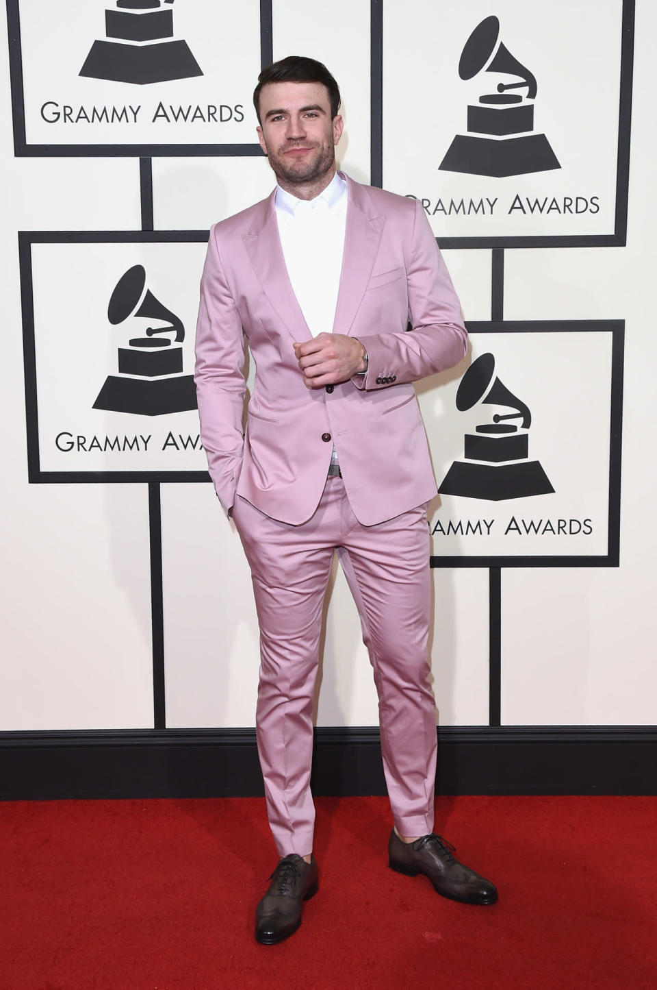 Best: Sam Hunt in a pink suit and brown brogues at the 58th Grammy Awards at Staples Center in Los Angeles, California, on February 15, 2016. 