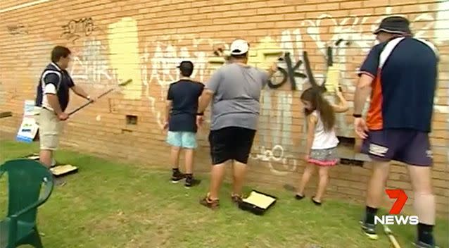 Police have invited the public to help paint over graffiti. Image: 7News