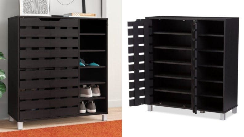 This shoe storage cabinet can help organize your mudroom.