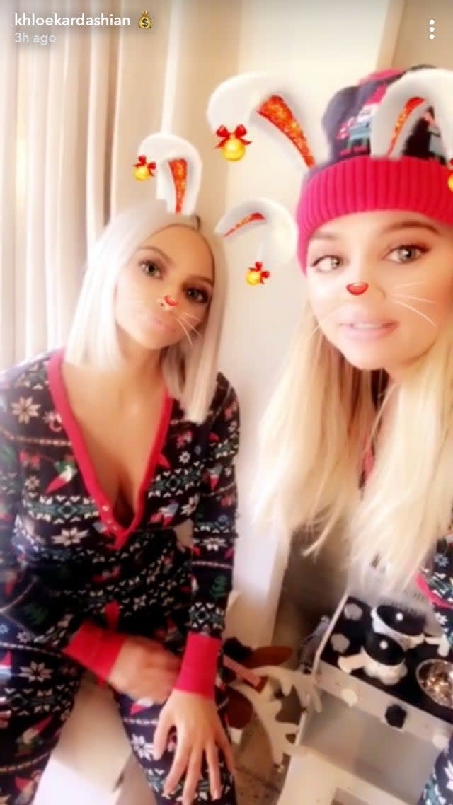 Kim Kardashian and Khloe Kardashian on Christmas