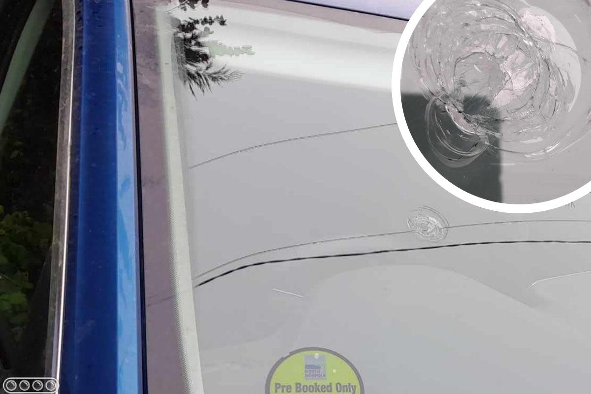 A car windscreen was damaged by a rock while a driver was travelling through a north Suffolk town last week <i>(Image: Sally Clby)</i>
