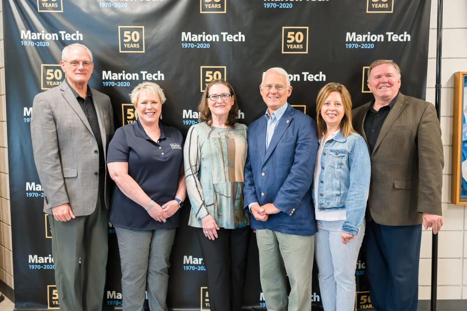 Dr. Stephen and Linda Erlandson started the Ernst and Ella Stuckey Scholarship Fund at Marion Technical College. Pictured left to right are Dr. Bob Haas, vice president of academic affairs and student services/chief strategy officer at Marion Tech; Tami Galloway, vice president of the Marion Tech Foundation Board; Linda Erhlandson; Dr. Stephen Erlandson; Michelle Miller; Mike Stuckey, director of the Marion Tech Foundation.