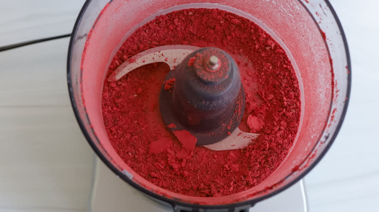 crushed strawberries in food processor