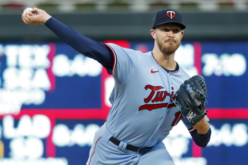 Minnesota Twins starting pitcher Bailey Ober throws to the Chicago White Sox in the first inning of a baseball game Tuesday, Sept. 27, 2022, in Minneapolis. (AP Photo/Bruce Kluckhohn)