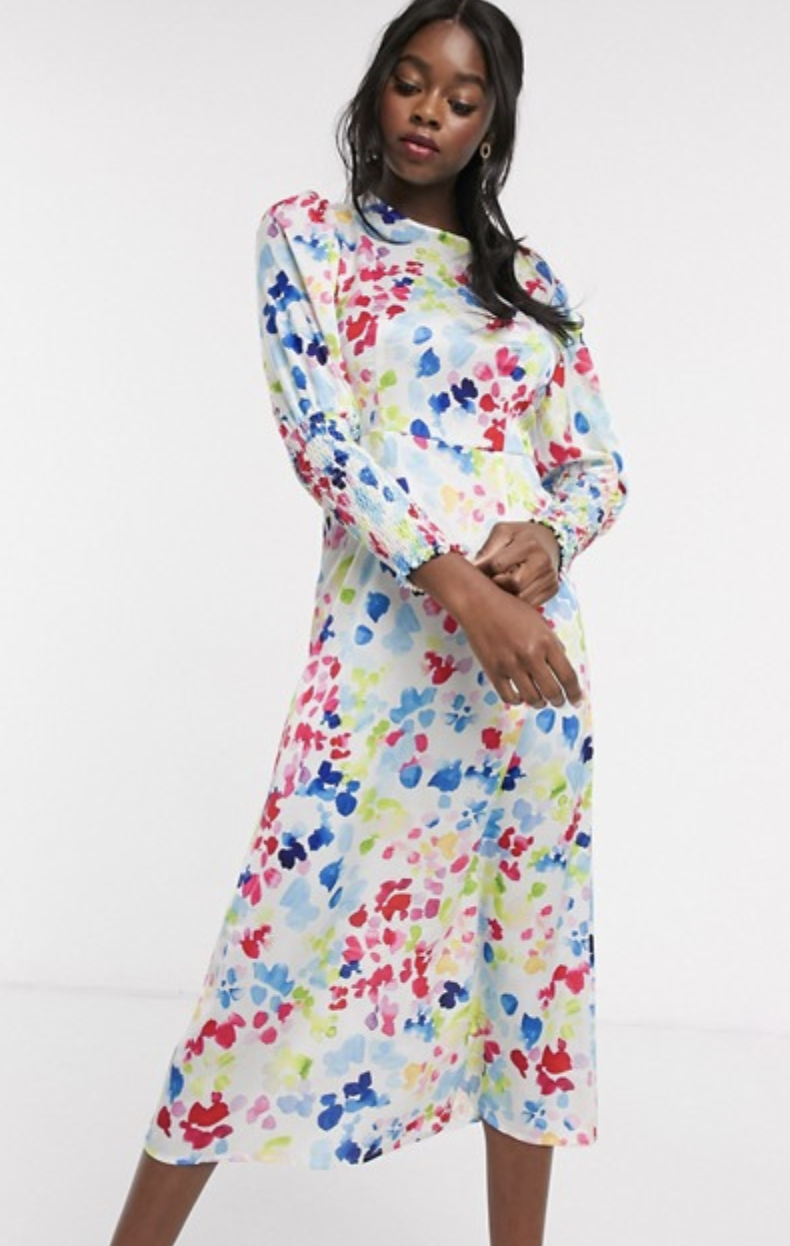 Never Fully Dressed Long Shirred Sleeve Midi Dress 