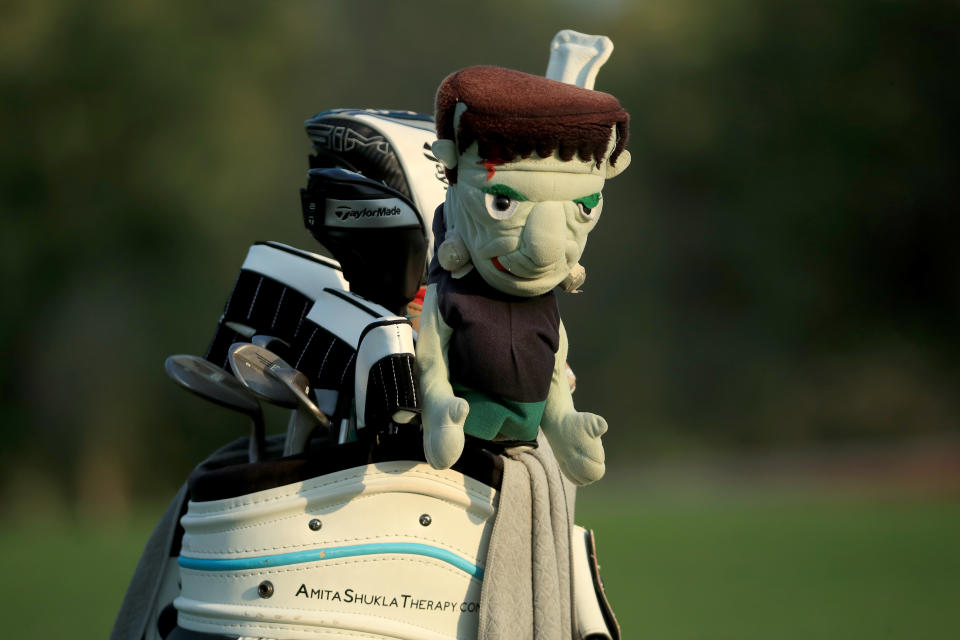 The golf bag of Aaron Rai