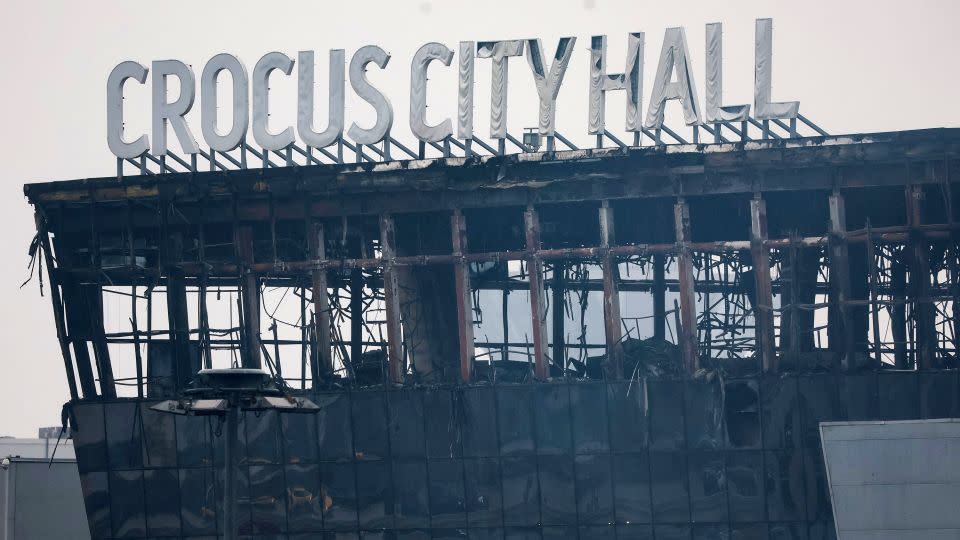 The burned Crocus City Hall concert hall is pictured on Saturday. - Stringer/AFP/Getty Images