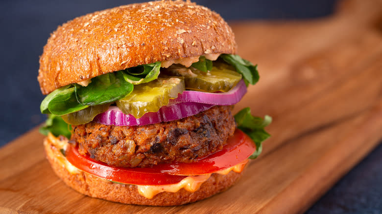 Burger with red onions