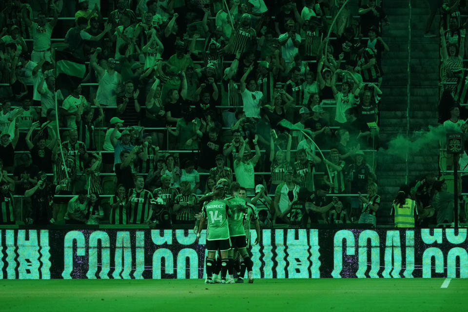 Austin FC forward <a class="link " href="https://sports.yahoo.com/soccer/players/373517/" data-i13n="sec:content-canvas;subsec:anchor_text;elm:context_link" data-ylk="slk:Gyasi Zardes;sec:content-canvas;subsec:anchor_text;elm:context_link;itc:0">Gyasi Zardes</a> (9) Credit: Scott Wachter-USA TODAY Sports