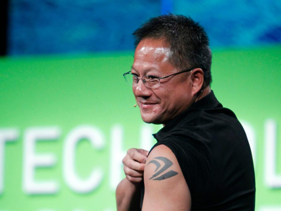 Nvidia founder, president and CEO Jensen Huang displays his tattoo in September 2010.