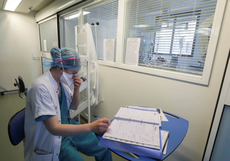 FILE PHOTO: Intensive Care Unit (ICU) for COVID-19 patients at Pasteur hospital in Nice