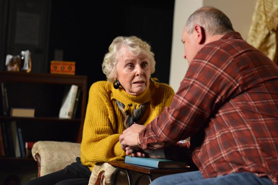 Carol Sizer, left, and Bill Downey rehearse a scene from Twin City Players' production of "The Velocity of Autumn" that runs Jan. 27 to 29, 2023, at the theater in St. Joseph.