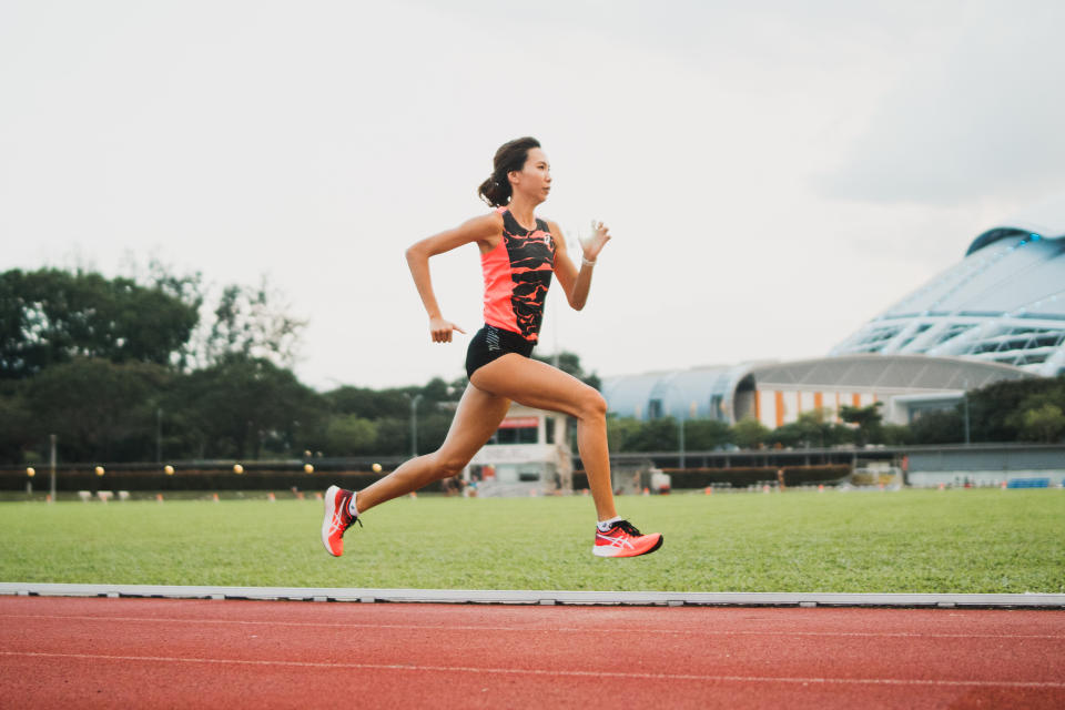 Goh Chui Ling is a national track and field athlete specialising in middle-distance events. She was a double-Bronze medalist in the 800m and 1,500m track events at the 2023 SEA Games. PHOTO: Asics