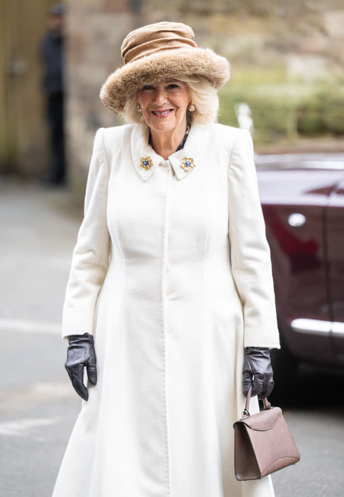 Queen Camilla wears a faux fur hat as she attends the Royal Maundy Service in 2024, PETA, Lock & Co.