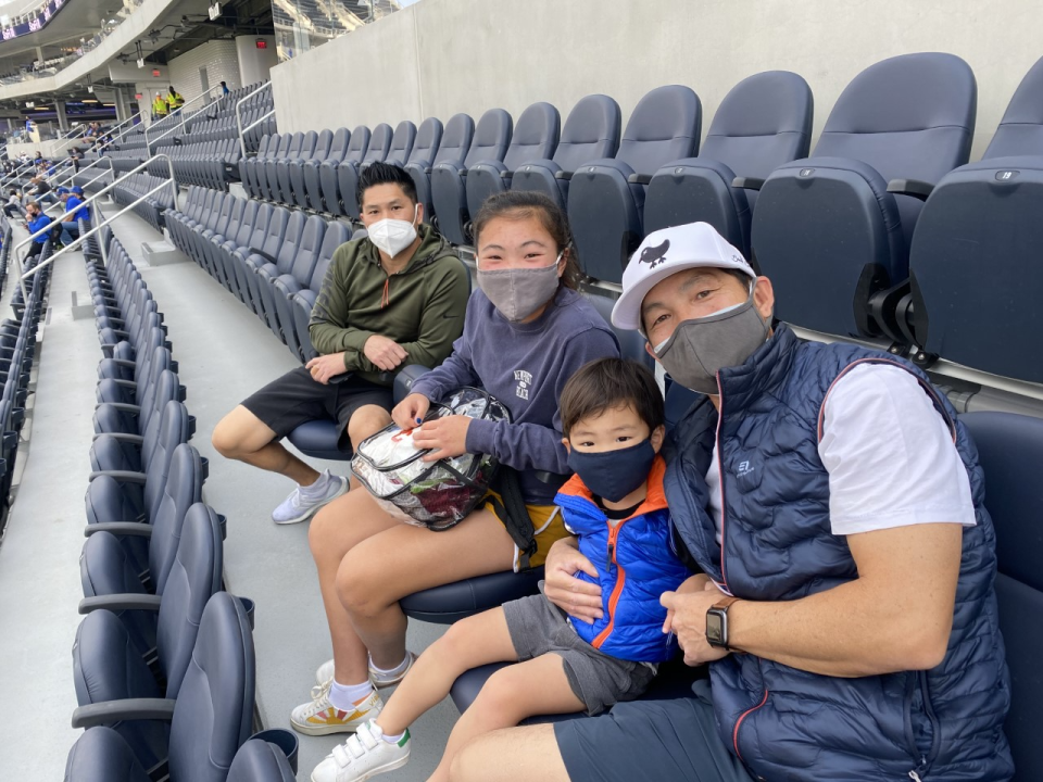 Rams fan Marshall Young and his family at SoFi Stadium.