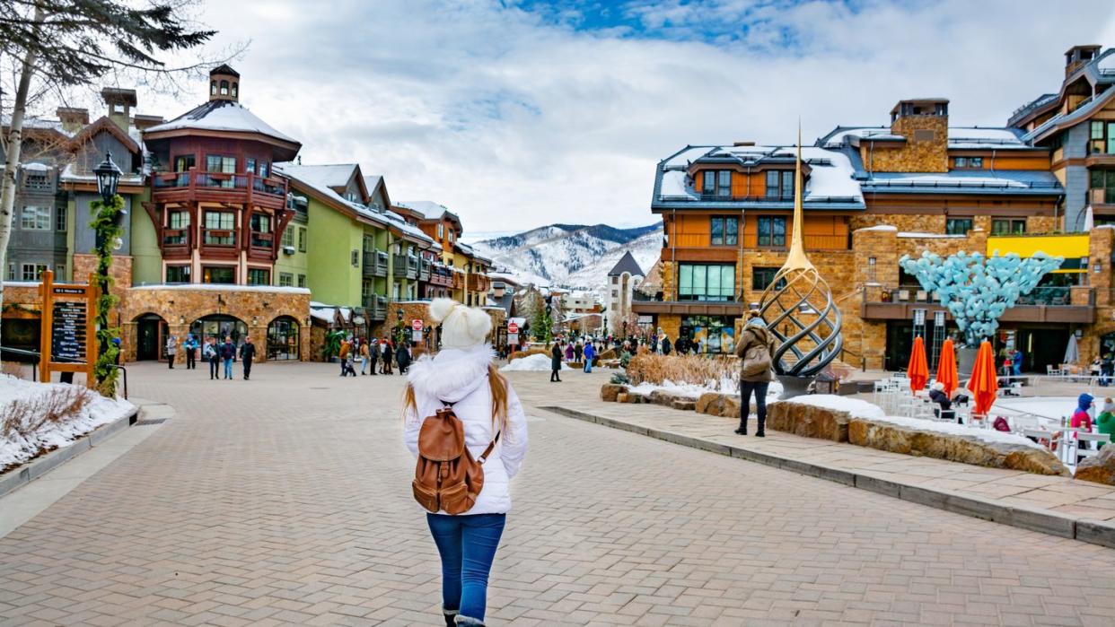 beautiful mountain town in colorado in winter