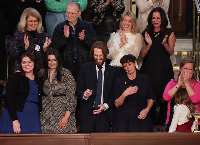 <p>Win McNamee/Getty </p> Judy McCarthy and family after Kevin McCarthy was elected as Speaker in the House Chamber.