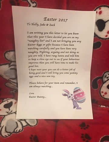 Naughty list': Easter bunny leaves note instead of eggs for badly behaved  kids