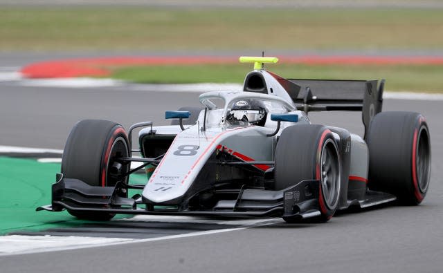 Juri Vips driving for Hitech in Formula Two qualifying at the British Grand Prix 