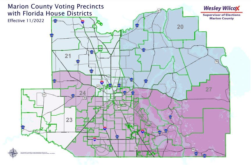 This map from the Marion County Supervisor of Elections Office shows the five state House of Representatives districts that include part of Marion County.