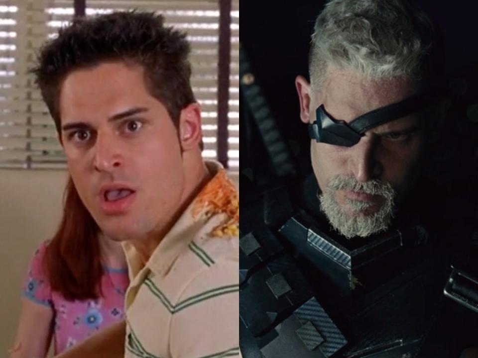 On the left: Joe Manganiello as Flash Thompson in "Spider-Man." On the right: Manganiello as Slade Wilson/Deathstroke in "Zack Snyder's Justice League."