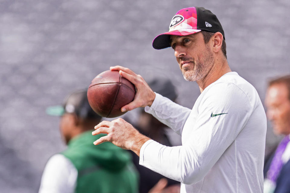 Aaron Rodgers turned heads with a game of catch on Sunday. (Photo by Dustin Satloff/Getty Images)