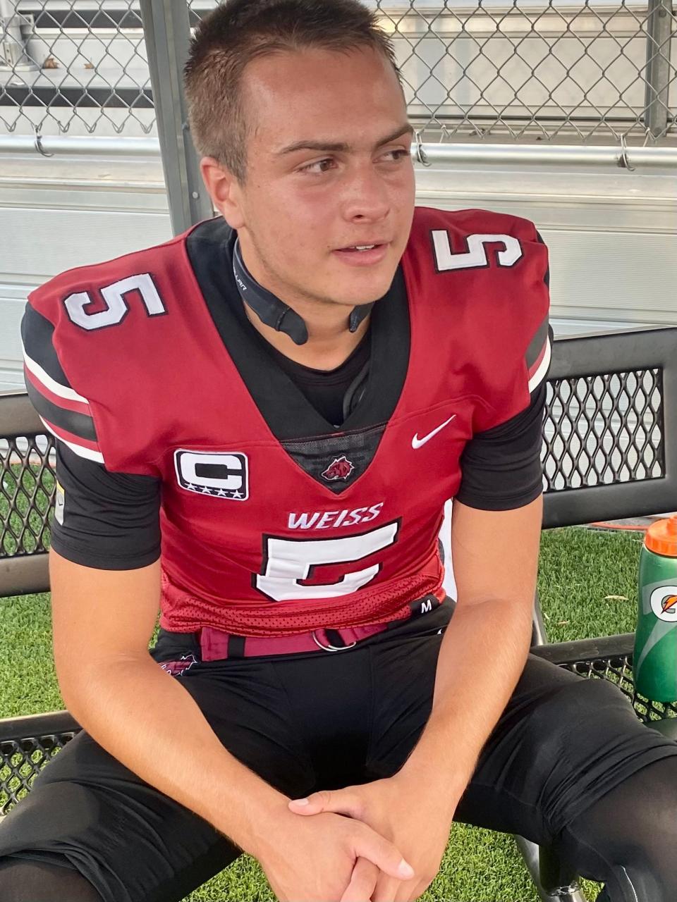 Weiss quarterback Jax Brown has returned to the lineup after suffering a torn ACL at the midway point of the 2022 season. He has helped the Wolves to a 3-0 start.