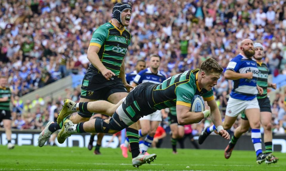 <span>Tommy Freeman dives over for Northampton in June’s Premiership final victory over Bath – the two sides face off again on Friday’s opening night.</span><span>Photograph: Phil Mingo/PPAUK/Shutterstock</span>