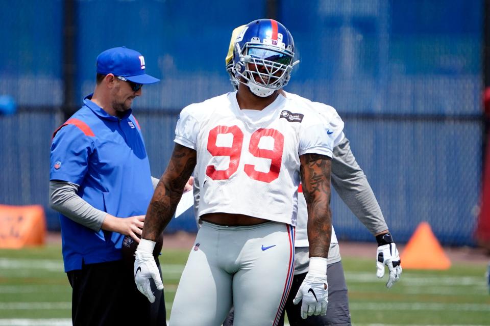 New York Giants defensive end Leonard Williams (99) on the field for mandatory minicamp at the Quest Diagnostics Training Center on Tuesday, June 7, 2022, in East Rutherford.