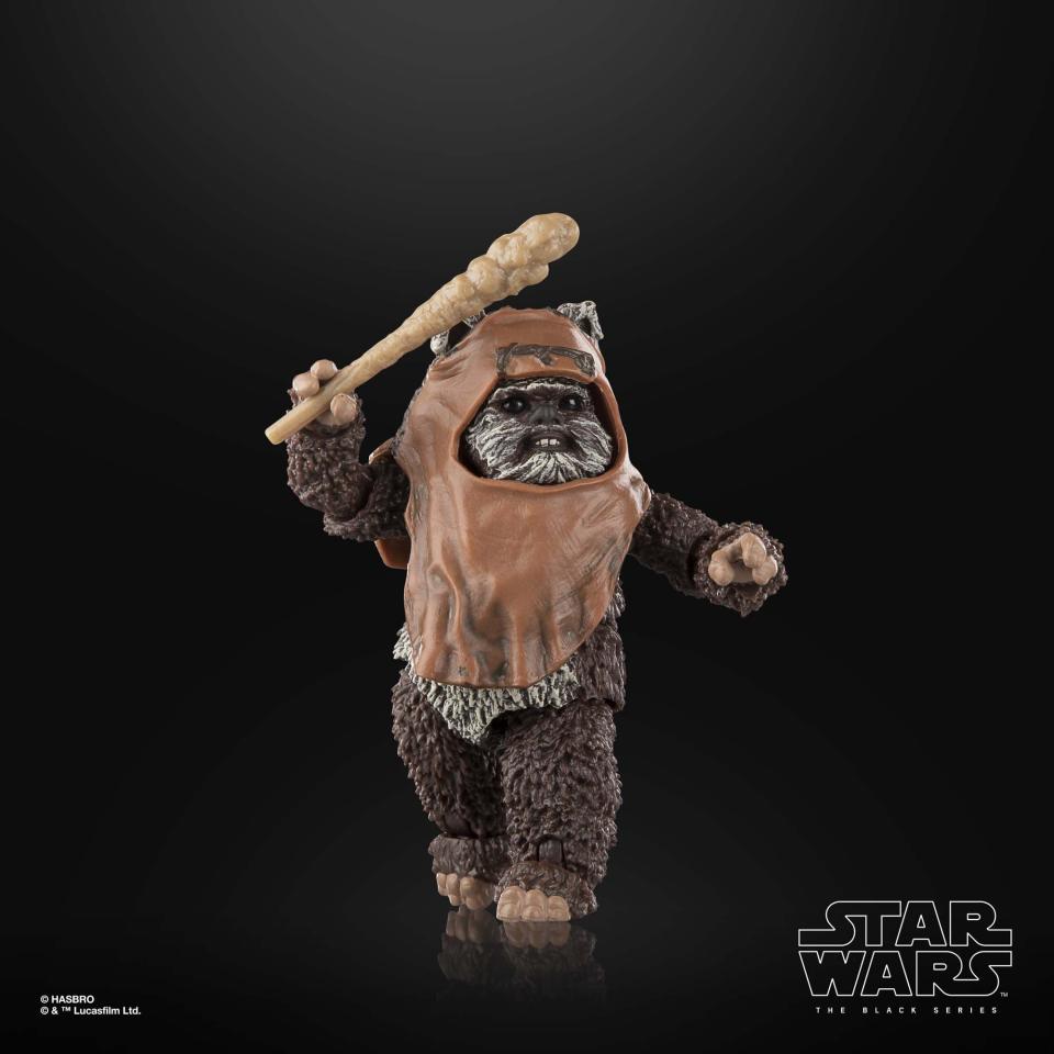 Star Wars The Black Series Wicket action figure posed against a black background